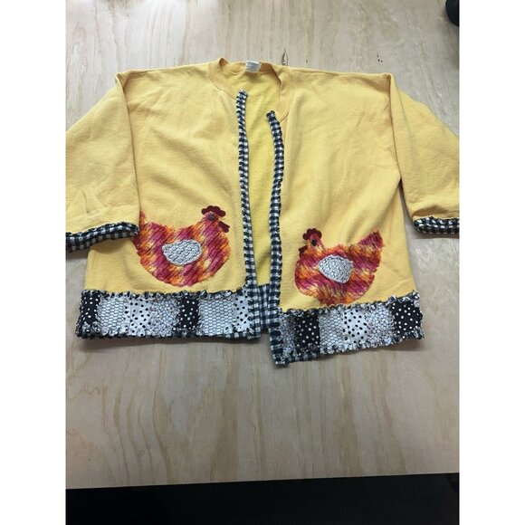 Women’s XL Chicken Appliqué Cardigan Handmade Sweatshirt Cottage core Folk Art - Picture 1 of 9